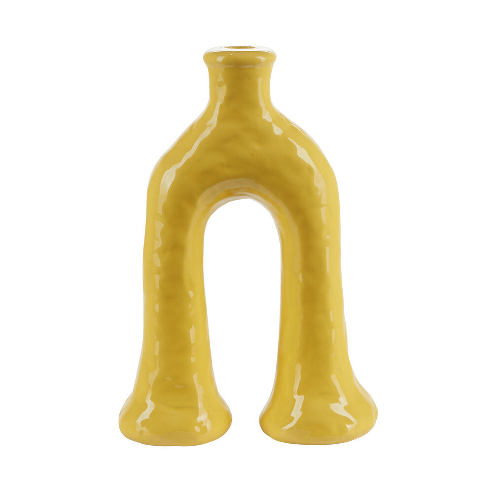 Skulpture lysestage, lysegul - H28 cm